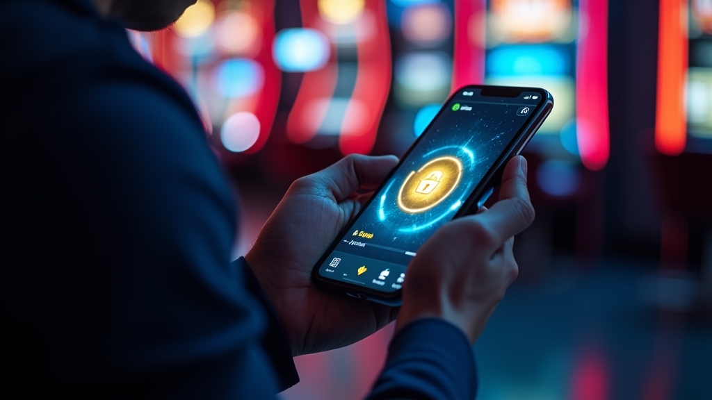 Telefon z ekranem pobierania aplikacji kasynowej w ciemnym, neonowym otoczeniu